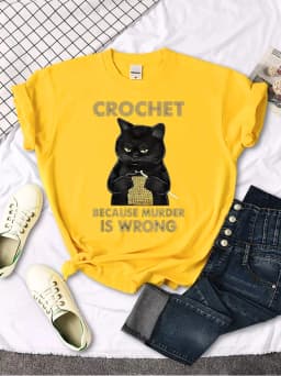 Crochet Because Murder Is Wrong Printing Female Tshirts Manga Summer T-shirt Summer Slim Tees Shirts Sports Slim Women T Shirts
