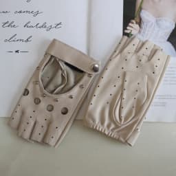 New Women's Sheepskin Half Finger Gloves Thin Style Unlined Rivet Style Colored Genuine Leather Driving Gloves