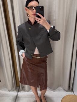 Crocodile Embossed Faux Leather Midi Skirt Front Slit High Waist Bodycon Pencil Skirt Women 2026 Autumn Vintage Fashion Outfit