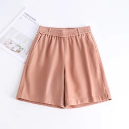 Fashionable Stylish 100% Leather Five-Point Pants For Women Femme Elastic Waist Wide Leg Shorts With Pocket