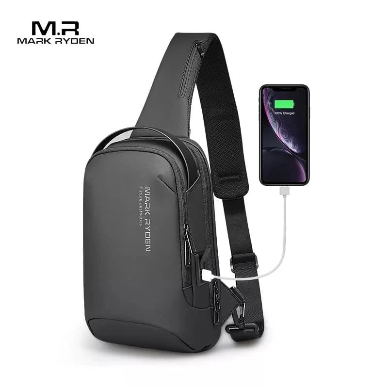 Mark Ryden Shoulder Bag for Men Water-repellent Sports Chest Bag Anti-theft Crossbody Bags USB Charging Messenger Bag