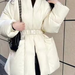 Design sense down cotton clothes women's medium and long winter new Korean version lace-up waist thin jacket to keep warm Parkas