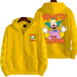 The Simpsons Krusty the Clown Men's Anime Zipper Hoodie Outdoor New Women's Sportswear Autumn/Winter Fashion Couple Cartoon Top