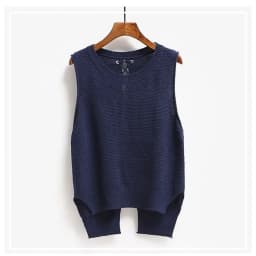 Round Neck Short Front Long Sweater Vest Women College Style Loose Large Size Casual Knitted Sweater Vest Pullover Female Spring
