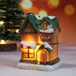Christmas Decoration House LED Light Xmas Ornaments Small Resin Mini House Miniature Village Building For Home Kids Gifts