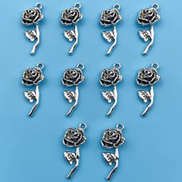 10/24Pcs/Pack Romantic Vintage Rose Flower Chaems Alloy Small Pendants for Jewelry Making Findings Crafting Accessories