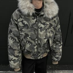 Camouflage Men Short Cotton Jacket Large Fur Collar Hooded Design Winter Thickened High Street American Style Coat Men Clothing