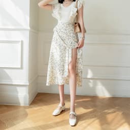 High Waist A-Line Floral Print Chiffon Halter Neck Dress Women's Summer New Style Belted Wrap Skirt Casual Polyester Fiber