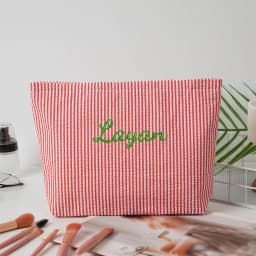 Customised Embroidery/Standard Style 2 Options, Bubble Gauze Striped Makeup Bag, Storage Pouch, Back-to-School Season