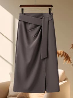 Gray Asymmetrical Mid-Length Skirt Women's Summer New High Waist Zipper Style Business Casual A-Line Skirt by Chinese Manufac...