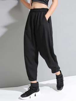 [EAM] High Elastic Waist Black Pleated Long Wide Leg Trousers New Loose Fit Pants Women Fashion Tide Spring Summer 2026 1U320