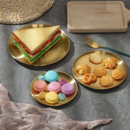14/17/20/23cm Round Plate Silver Dessert Plate Fruit Dish Barbecue Plate Bone Spitting Dish Stainless Steel Tray Tableware Gold