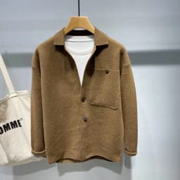 Mens Knit Cardigan Shirt Collar Open Front Solid Color Pocket Japanese Loose Fit Spring Summer