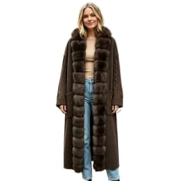 New Luxury Winter Real Natural Fox Fur Collar Woolen Blends Knit Long Overcoats Women Loose Warmth Cashmere Fur Jacket