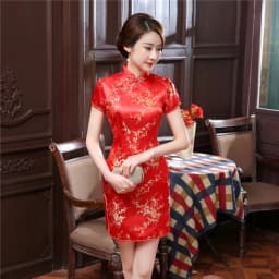 Oversize 4XL 5XL 6XL Qipao Red Dragon Mini Cheongsam Women Satin Vestidos Chinese Style Dresses Vintage Mandarin Collar Qipao