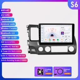 10.1 " Hizpo 2Din Android Auto Car Radio for Honda Civic 2006 - 2011 Snapdragon 6115 GPS RDS DSP BT 4G CarPlay SWC 360 ° CAM
