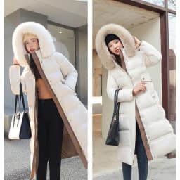 2026 Winter New Down Cotton Parkas Jacket Women's X-Long Faux Fur Collar Padded Jacket Thick Loose Large Size Padded Jacket