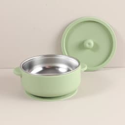 300ml Baby Training Bowl with Lid, 300ML 2-in-1 Stainless Steel & Silicone Feeding Set, Unbreakable Weaning Bowl