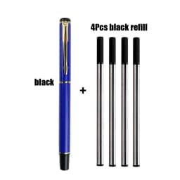 1+4Pcs/Set Office A Pen Metal Ballpoint Pen With Refill Gift Stationery Core Automatic BallPen For School Office Ink Blue Black