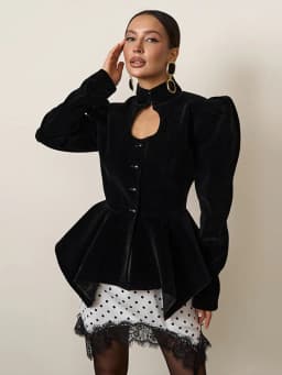 Women Coat Jacket Stand Collar Shoulder Pad Hook Front Jackets Cinched Waist Asymmetrical Hem Blazer Elegant Fashion Outerwear