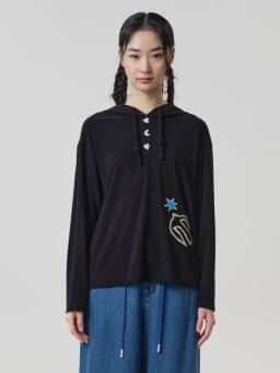 MOVEUP Hooded Drawstring Pullover 2026 Autumn Bird‑Shaped Buttons Embroidery Sweatshirts Loose Long Sleeve Casual Top 3ELQ10567