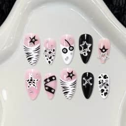 24pcs Autumn Leopard Pattern Fake Nail Tips Shiny Large Crystal French Wearable Press on Nails Spice Girls Fashion False Nails