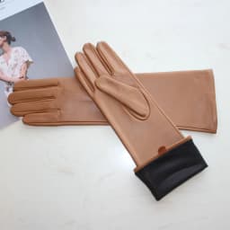 Touchscreen New Women's Long Gloves Thin Silk Lined Leather Gloves