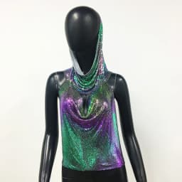 AKYZO Women's Metal Suspender Top Backless Halter Neck Sequins Tank Top Turban Nightclub Sexy Summer 2 Pcs Set 