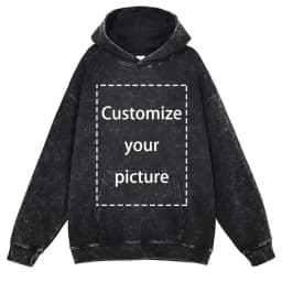Customized Design Hoodie HD DTG Printing Vintage Washed Hooded Sweatshirts Hip Hop Oversized Pullover Harajuku Hoodie Men Cotton