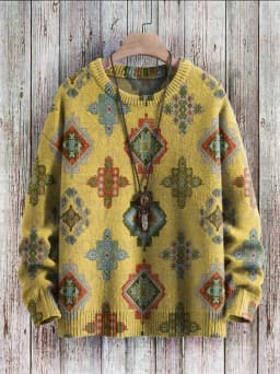 Vintage Pattern Print Knit Pullover Sweater Women For Men Sweater