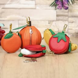 CONTACT'S Genuine Leather Bag Charm, Fruit Series Mini Pouch Keychain, Cute Handbag Pendant for Women, Female Small Item Holder
