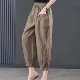 Ice Silk Cotton Linen High Waist Elastic Lantern Pants Women's Loose Harlan Pants Asymmetric Commute Sle Summer 2025