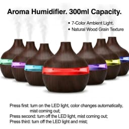 HONSUN Humidifier for Bedroom, 300ml Essential Oil Diffuser with 7-Color LED Night Light, Dark Wood Grain Ultrasonic Cool Mist Humidifier, Portable USB Desktop Aroma Humidifier with 4-Hour Auto Shut-Off, Compact Size for Home Office Spa