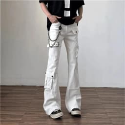 Women's Low Rise Cargo Jeans Black Detailed Micro Flare Pants Petite Lengthening Tummy Control Workwear Pants Y2K Streetwear