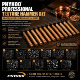 PHYHOO Professional Metal Texture Hammer for Jewelry Making Premium High Carbon Steel Texturing Craftsmith Tool with Wood Handle