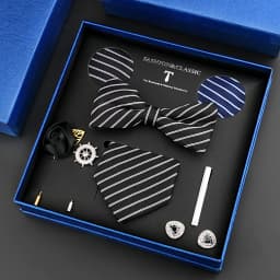 Luxury Neck Tie Set For Men Classic Brand Necktie Bowtie Hanky Cufflinks Floral Brooches Tie Clip Set Wedding Business Box Gift