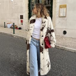New Designer Autumn Winter Thick Fox Fur Coat Plus Long Warm Faux Fur Jacket Milk Dot Printed Luxe Femme Plush Overcoat