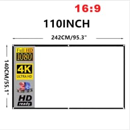 XIAOHUI Simple White Grid Anti-Light Screen Portable Projector Screen 60-180Inch Home Office Projection Screen 16:9 Ratio