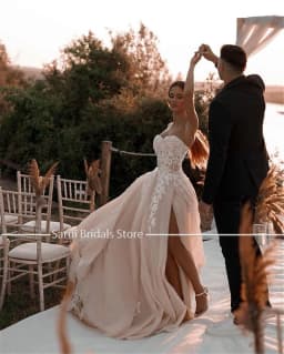 Customized Tulle Beach Scoop Neck Wedding Dress Applique Bride Gown Summer Holiday Boho Wedding Dresses Vestidos De Noiva