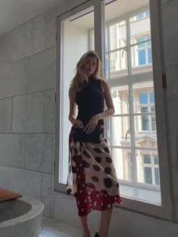 Vintage Two Tone Polka Dot Print Wrap Skirt Chic Irregular Hem Layered Chiffon Tie Waist Midi Skirt Summer Vacation Beachwear