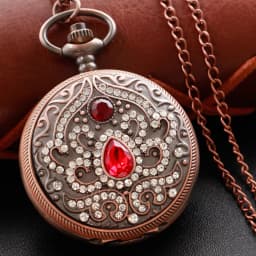 New Gold Luxury Ruby Pocket Watch Necklace Digital Pendant Chain Clock Fashion Sculpture Women's Men's Gift