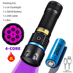 365/395nm UV Flashlight Zoom Type-C USB Rechargeable Black Light For Identification,Pet Urine Detection,Scorpion With Battery