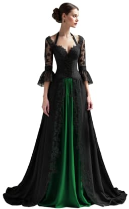 Customized Elegant Gothic Wedding Dresses for Bride 3/4 Sleeves Black Lace Appliques Bridal Gowns A-Line Sweet Wedding Gowns