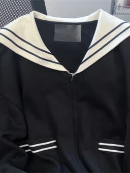 Korean Style Short Navy Collar Sweatshirt Jacket Women's Autumn Winter Fashion Unique Zipper Open Cardigan Top Hmke Brand