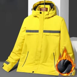 High-Speed Reflective Thickened Cotton Jacket Men's Fleece-Lined Printed Workwear Winter Outdoor Style Removable Hat Business...