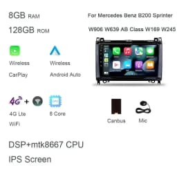 carplay 9" 4G LTE Android 13.0 128GB+8GB car Radio Car DVD Player For Mercedes Benz B200 W169 W245 Viano Vito Sprinter Crafter