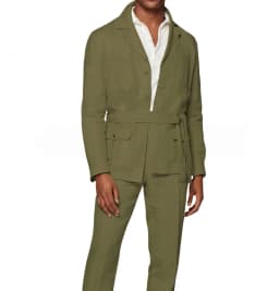 New 2 Pieces Linen Men's Suits With Belt Tuxedo Summer Casual Style Groomsmen For Wedding(Blazer+Pants)