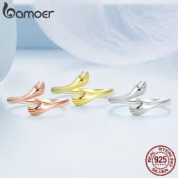 BAMOER 925 Sterling Silver Hug Open Ring Warm Love Hand Adjustable Glossy Ring for Women, His Big Loving Family Party Gift