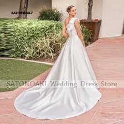 Customized Simple One Shoulder Satin Wedding Dress for Bride Backless A-line Princess Bridal Gown with Pockets Vestidos De Novia