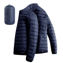 Men Hiking Down Cotton Jacket Hooded Lightweight Parkas Zip Pocket Fashion Outerwear Casual Padded Jacket and Coat Men Winter
